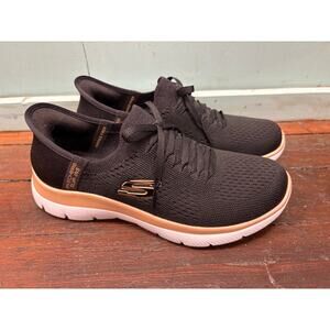 NWOT Skechers Slip In Summits Night Chic Black & Rose Gold Women's size 7